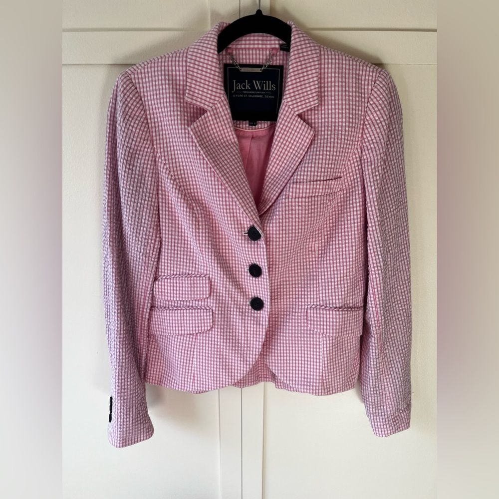 Jack Wills Women’s Pink Searsucker Gingham Blazer Size‎ 8 - Picture 2 of 11
